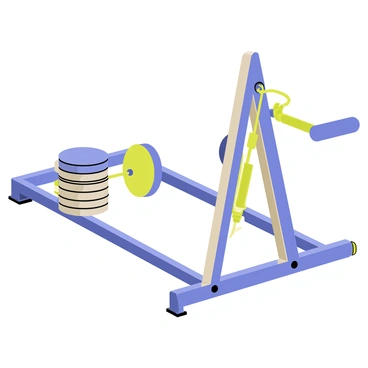 A close-up view of a cable machine used for kickbacks. The machine features a sturdy metallic frame with adjustable pulleys. There are multiple weights stacked on one side, showcasing the numbered plates that are clearly visible. The cable runs smoothly through the pulleys, reflecting the light. The handles used for kickbacks are attached to the cable, demonstrating their ergonomic design. The background is minimal, focusing attention on the details of the machine's components.