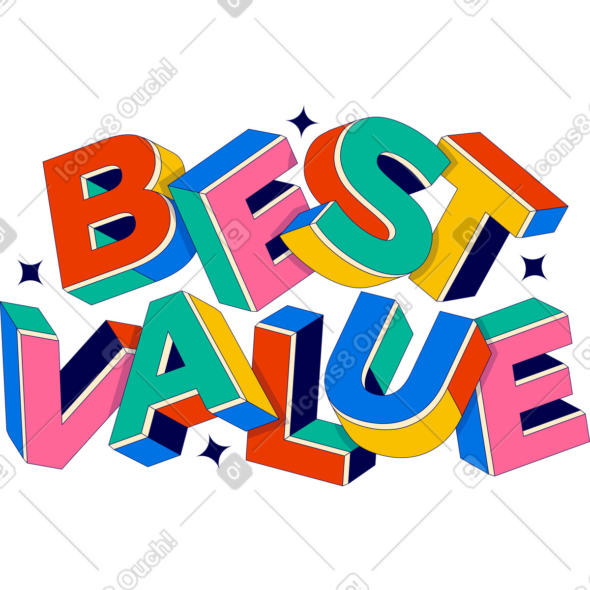 Lettering best value in 3d style with stars illustration download PNG, SVG