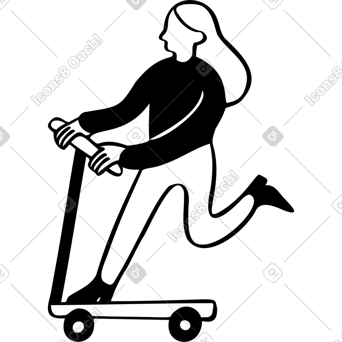 Frau, die einen roller fährt-Illustration im Journal-Stil als Download in PNG, SVG