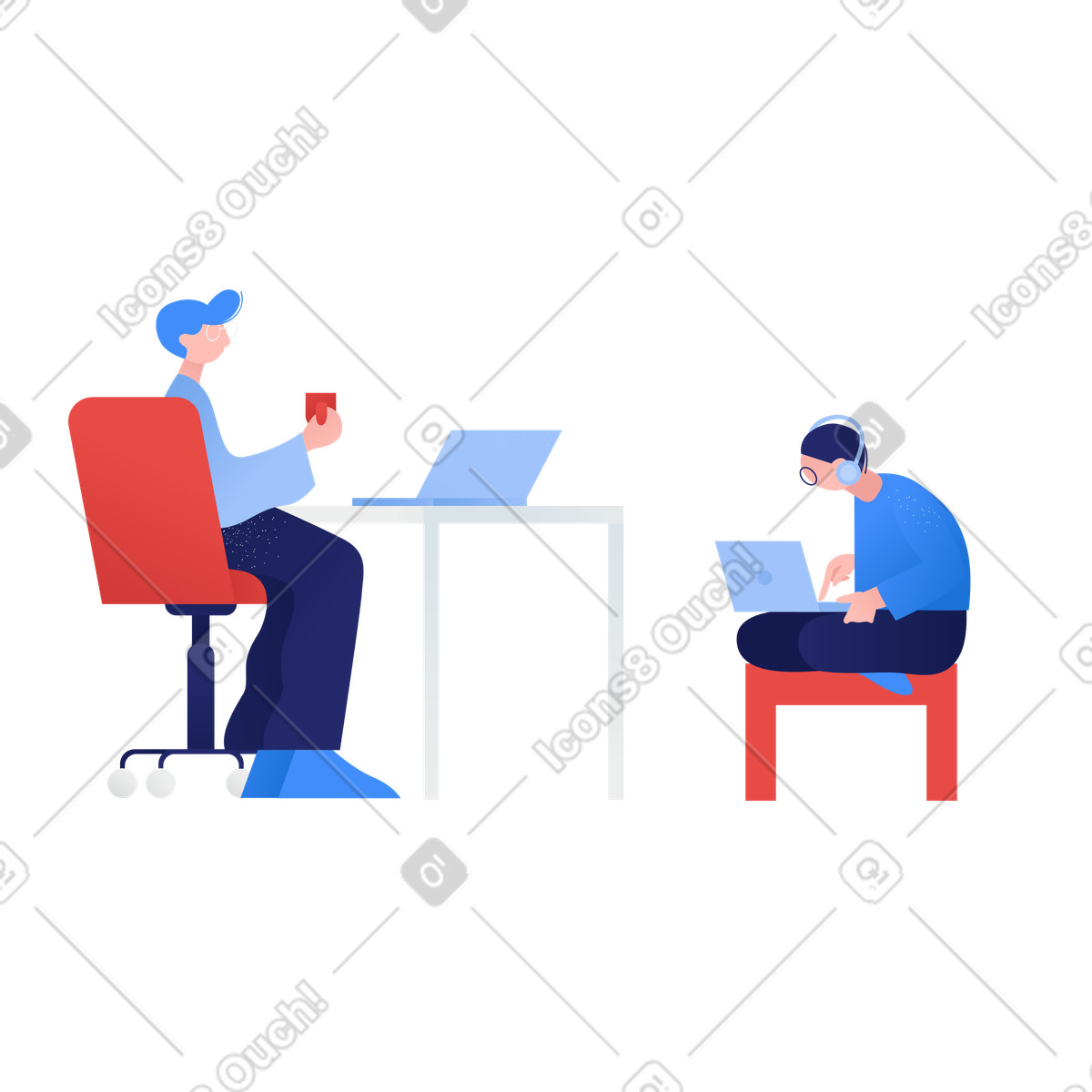 Ilustración Colleagues focused on digital tasks in coworking space, Modern office collaboration en estilo Clip a descargar en PNG y SVG