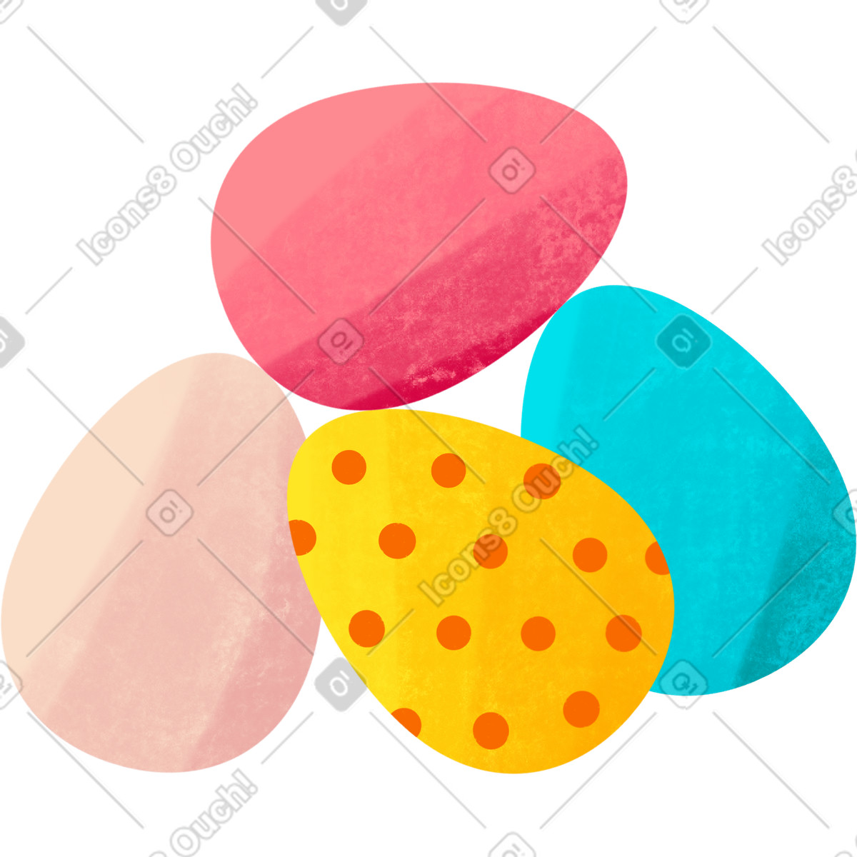 Quattro uova di pasqua decorate illustrazione in stile Bonbon scarica in PNG, SVG