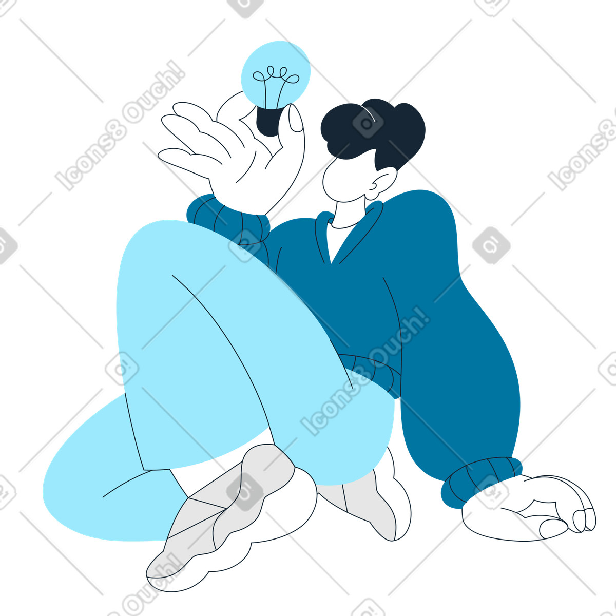 Frau mit glühbirne hatte eine idee-Illustration im Indigo-Stil als Download in PNG, SVG