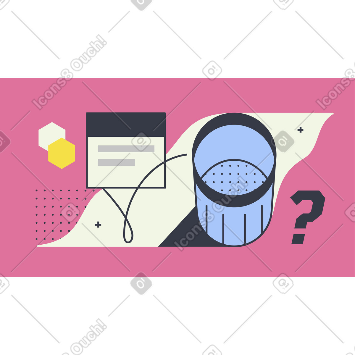 Trash bin, pop-up notification, and question mark, Delete confirmation concept illustration in Abstract style download in PNG, SVG