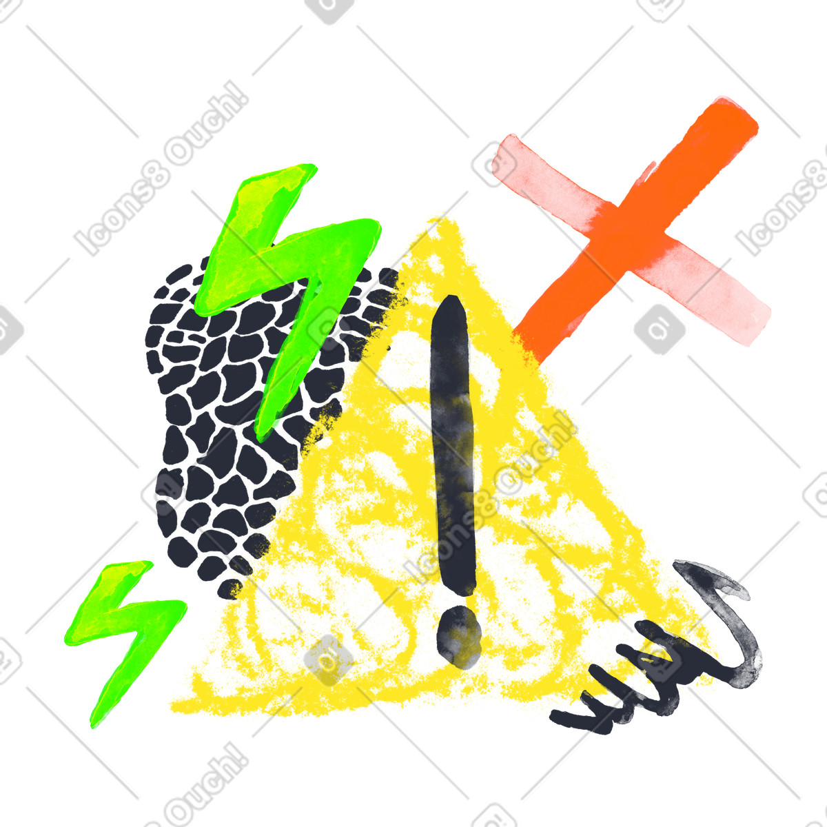 Danger sign with cross and lightnings illustration in Inky style download in PNG, SVG