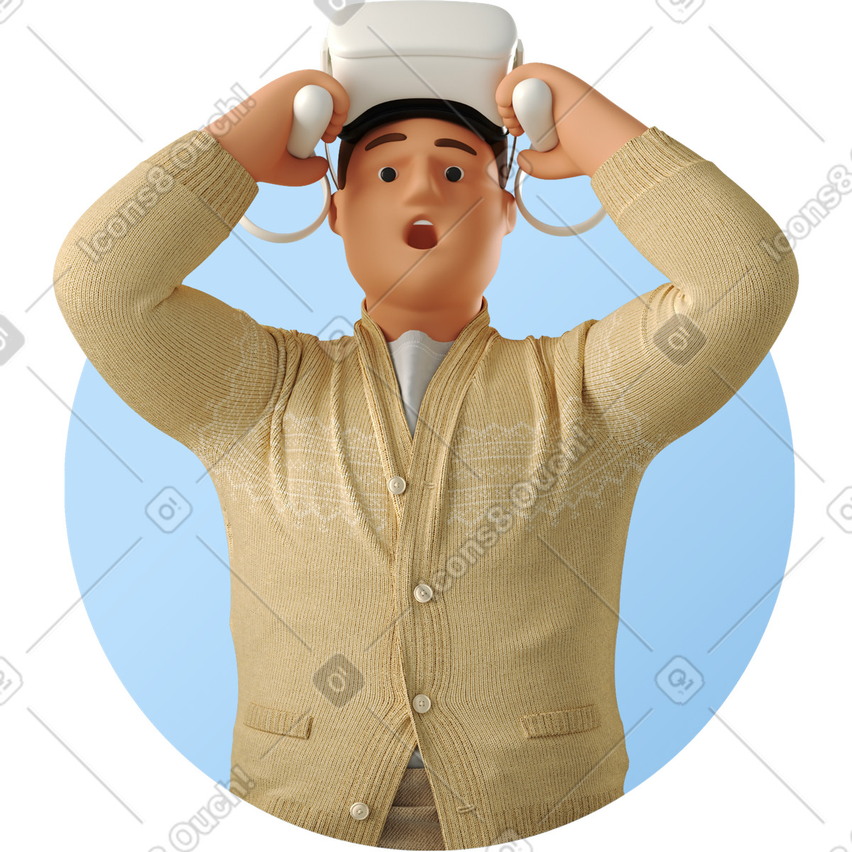 Man playing with vr-glasses-Illustration im 3D Business-Stil als Download in PNG, SVG