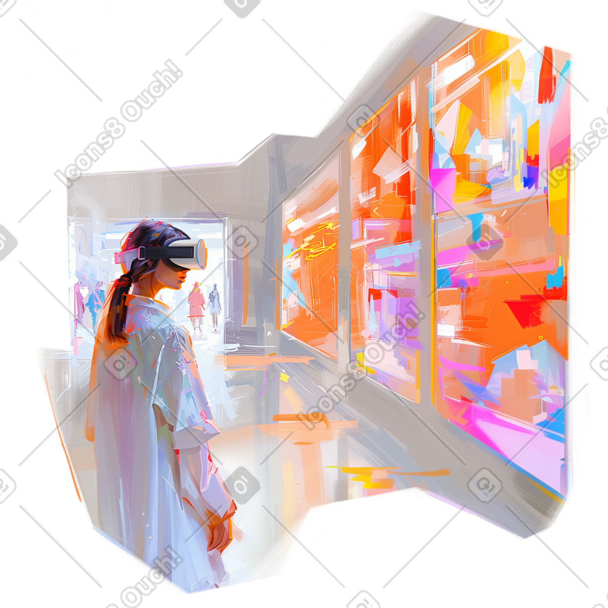 Oil painting of girl using vr headset-Illustration im Pictorial-Stil als Download in PNG, SVG