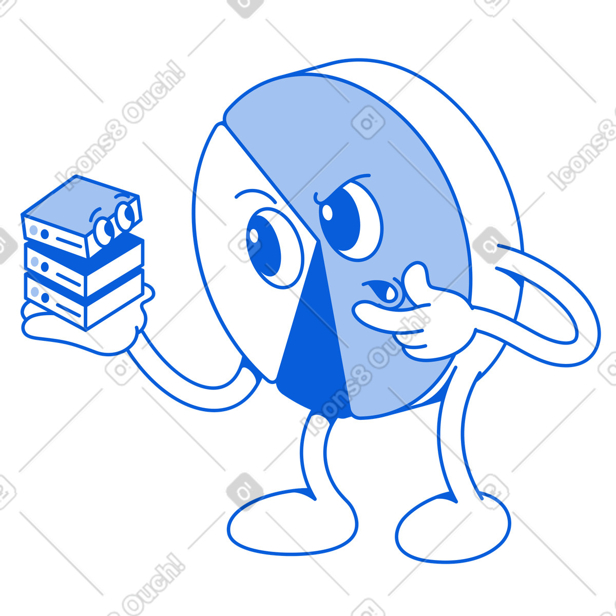 Ilustración Gráfico circular confuso con base de datos en estilo Handy Line a descargar en PNG y SVG