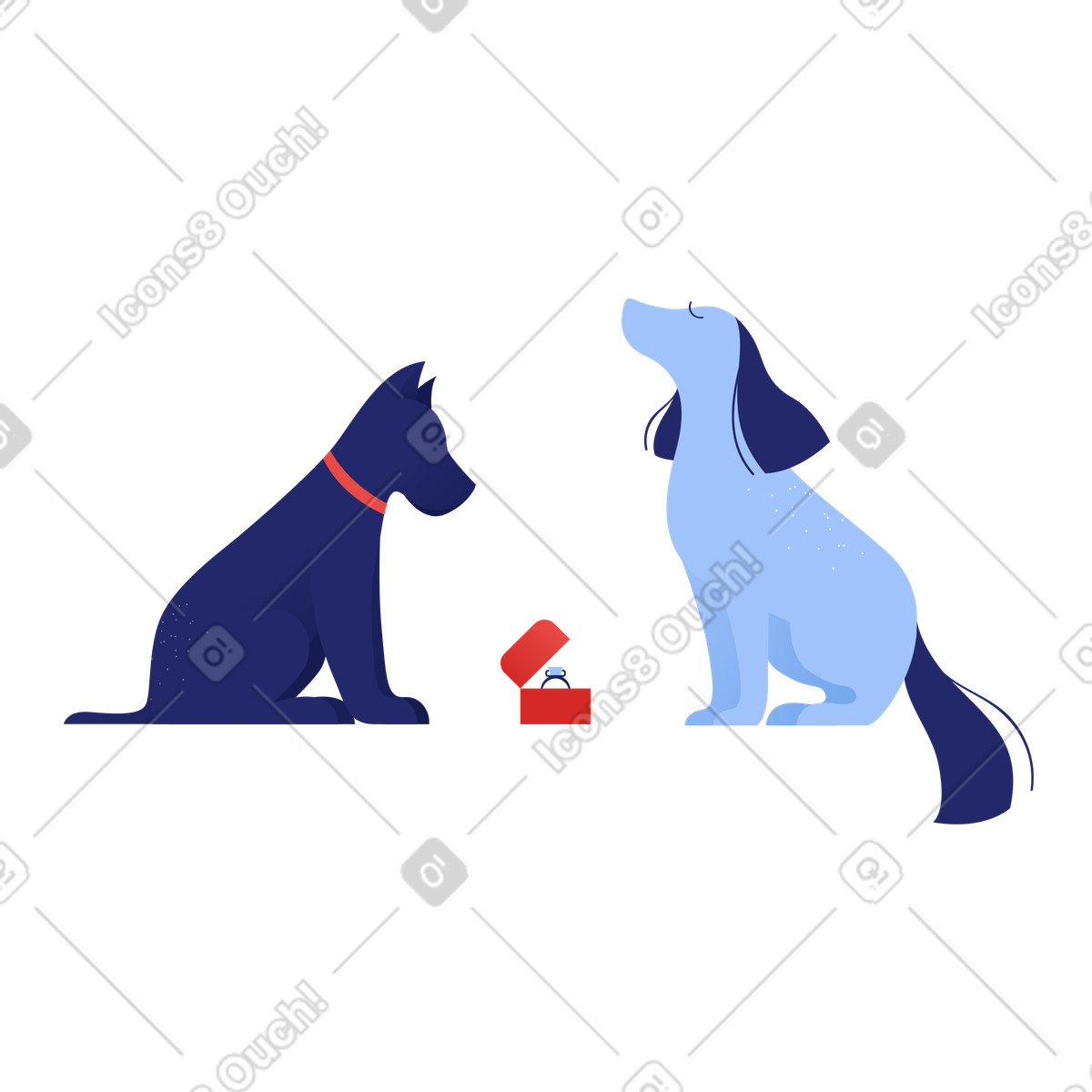 Dog rejected another dog's proposal illustration in Clip style download in PNG, SVG