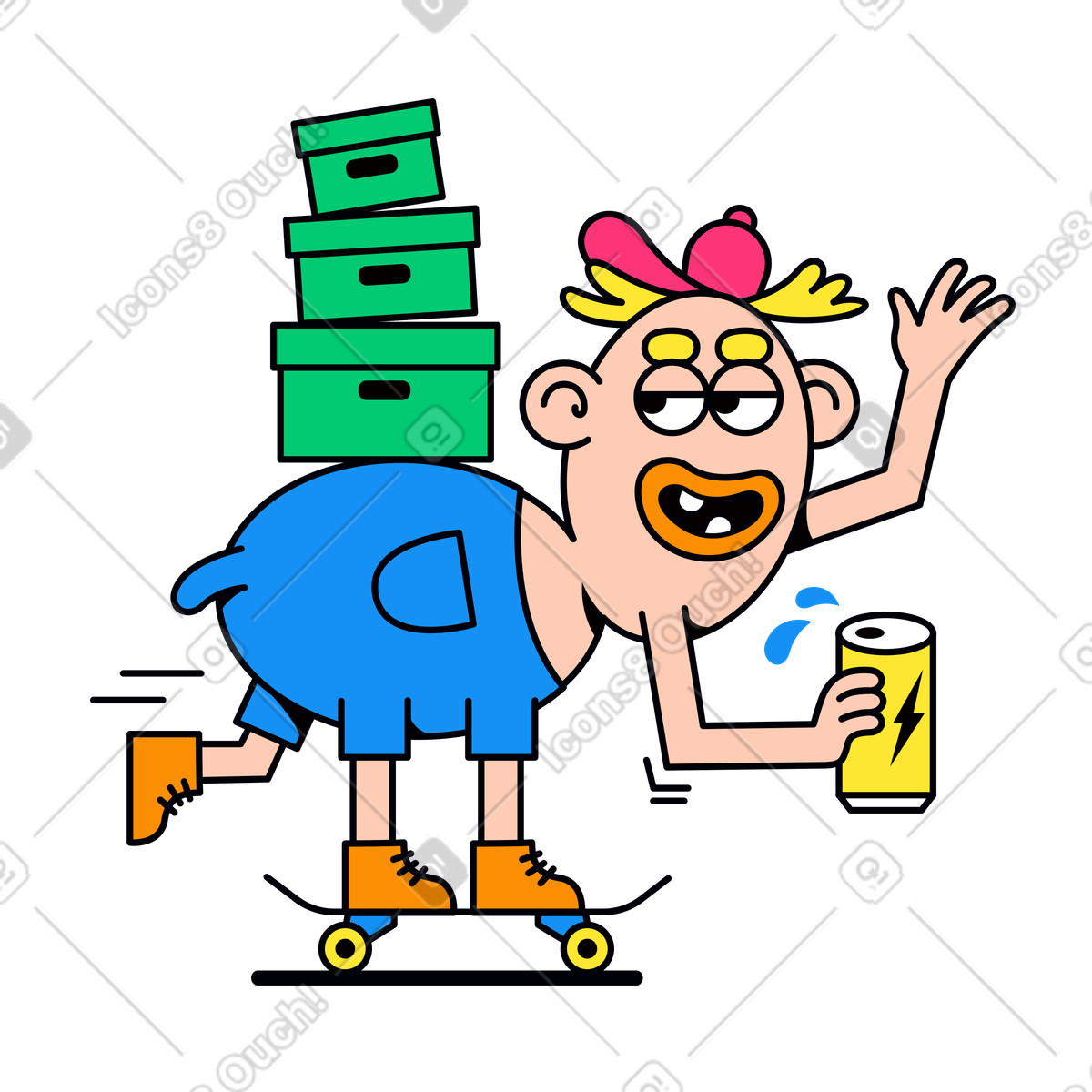 Ilustração animada de Correio serviço entrega no skate em estilo Droll para baixar em GIF, Lottie (JSON), AE