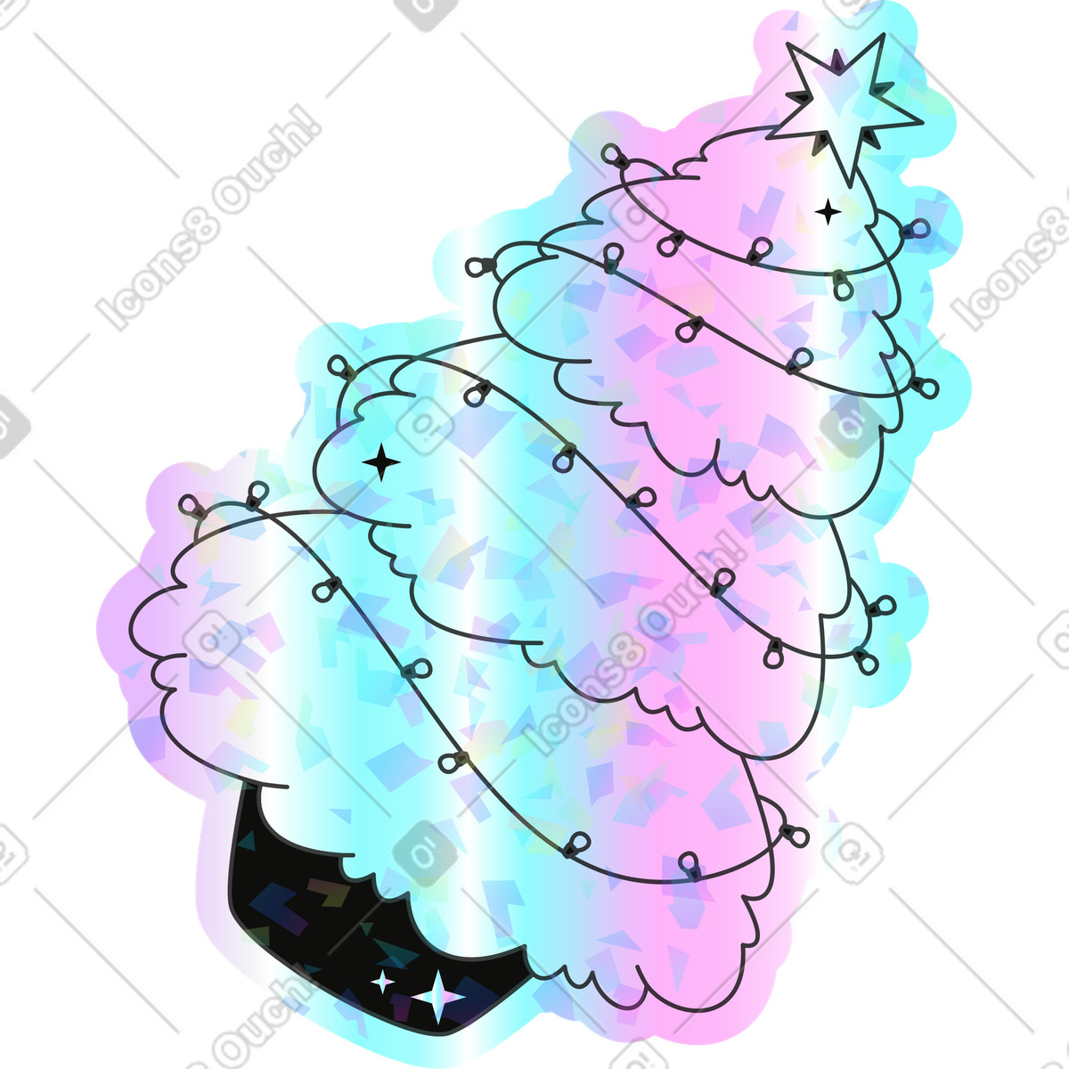 下载 Holostickers 风格的 圣诞树 插画，支持 PNG、SVG 格式