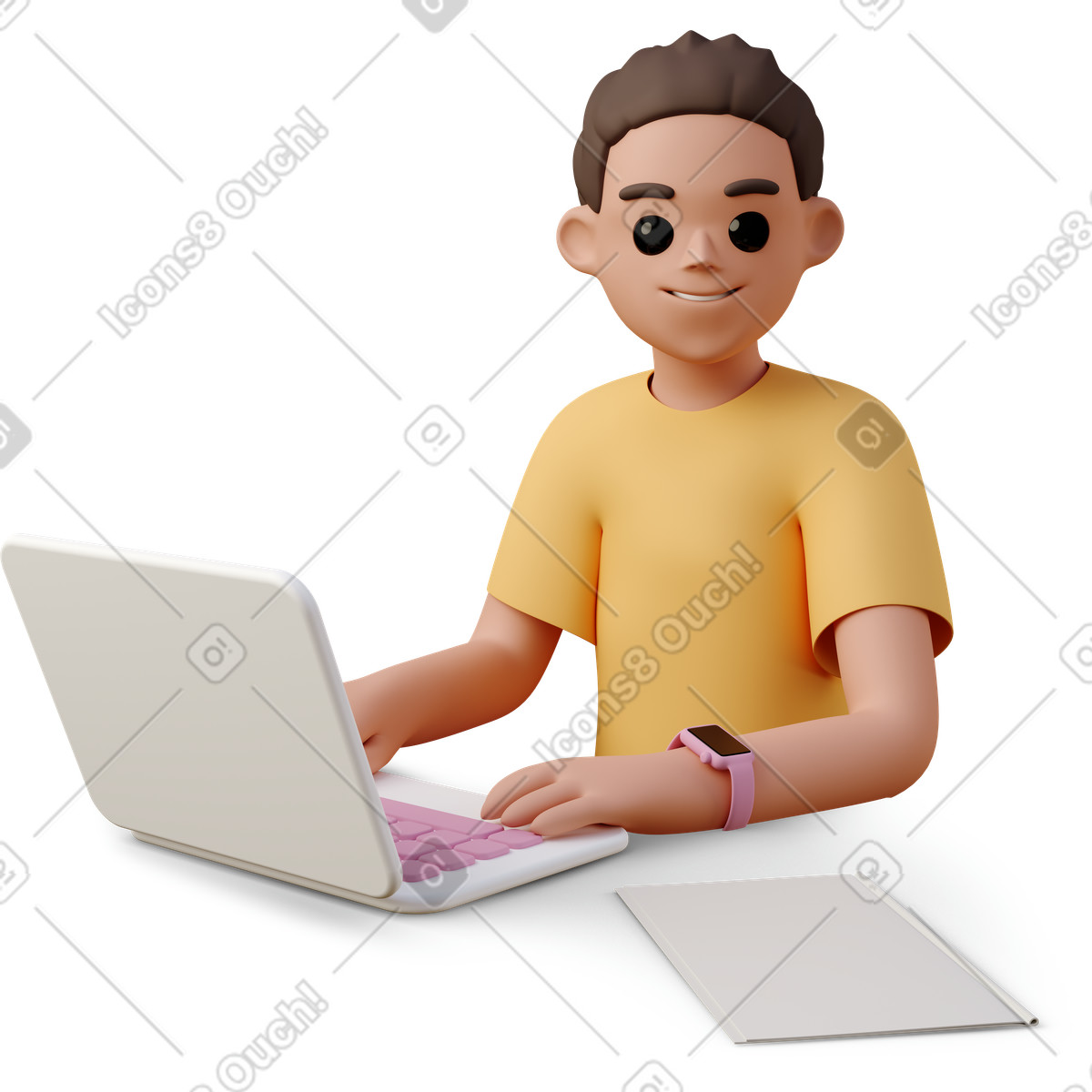 Student working on laptop at desk, online learning and study routine illustration in 3D Casual life style download in PNG, SVG