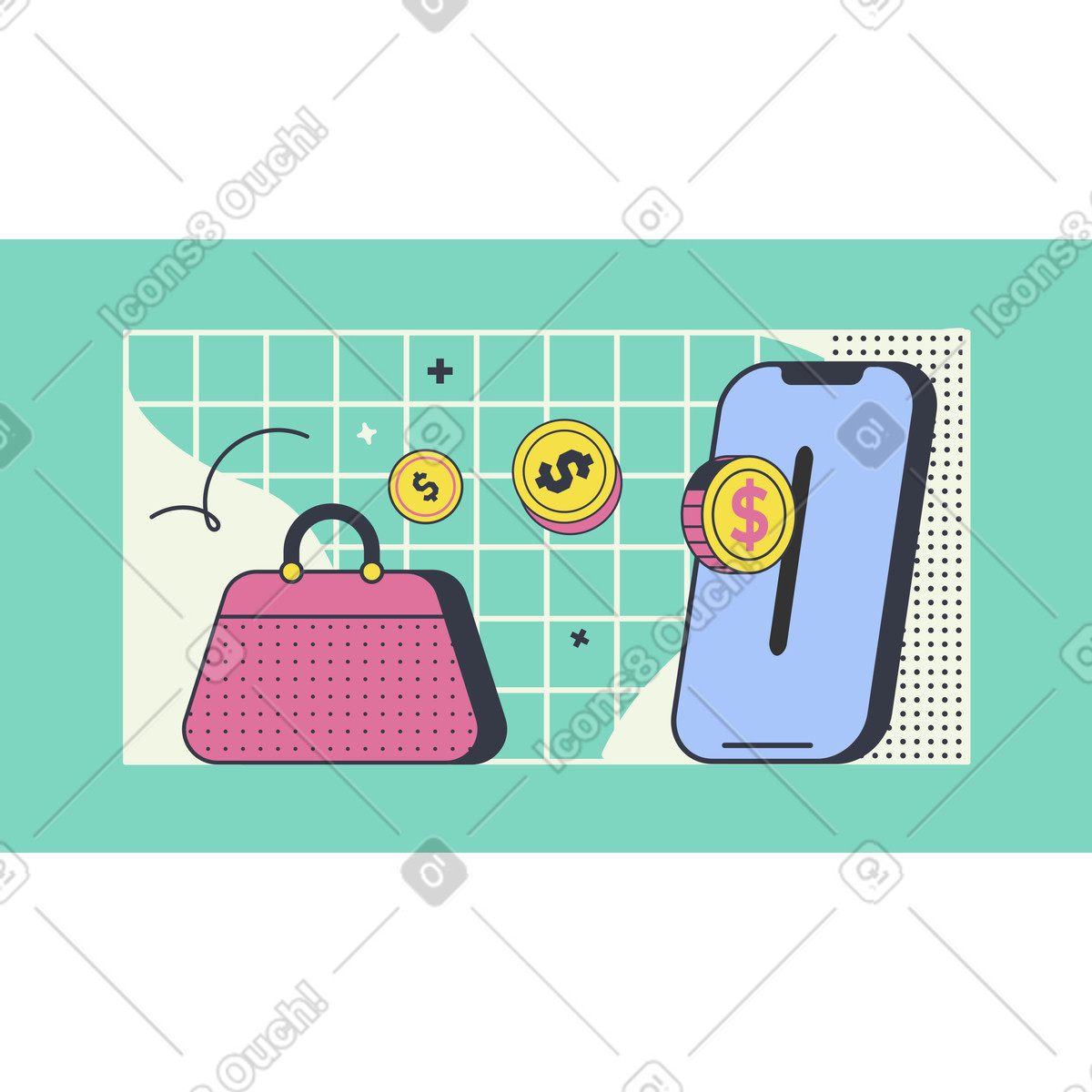 Mobile payment process for online purchases illustration in PNG, SVG