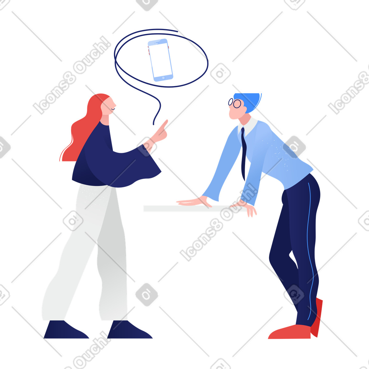 下载 Clip 风格的 女孩需要电话 插画，支持 PNG、SVG 格式