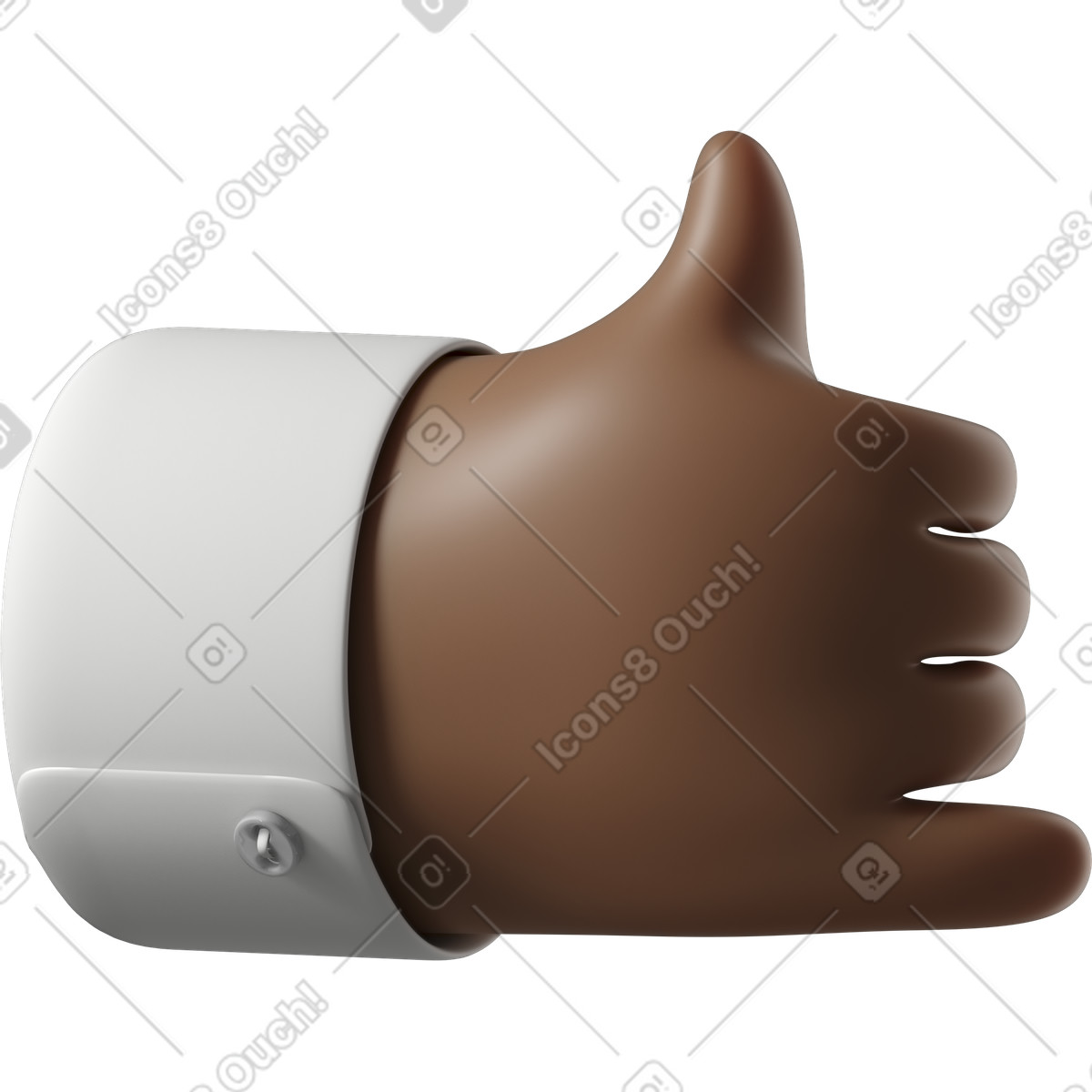 Dunkelbraune hauthand, die mich anruft-Illustration im 3D Hands Fun&Wild-Stil als Download in PNG, SVG