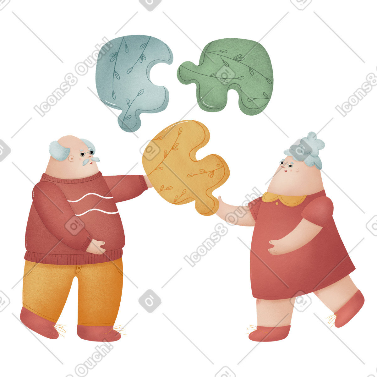 Illustration Gens d'affaires rassemblant le puzzle ensemble comme équipe dans style Woolly à télécharger aux formats PNG, SVG