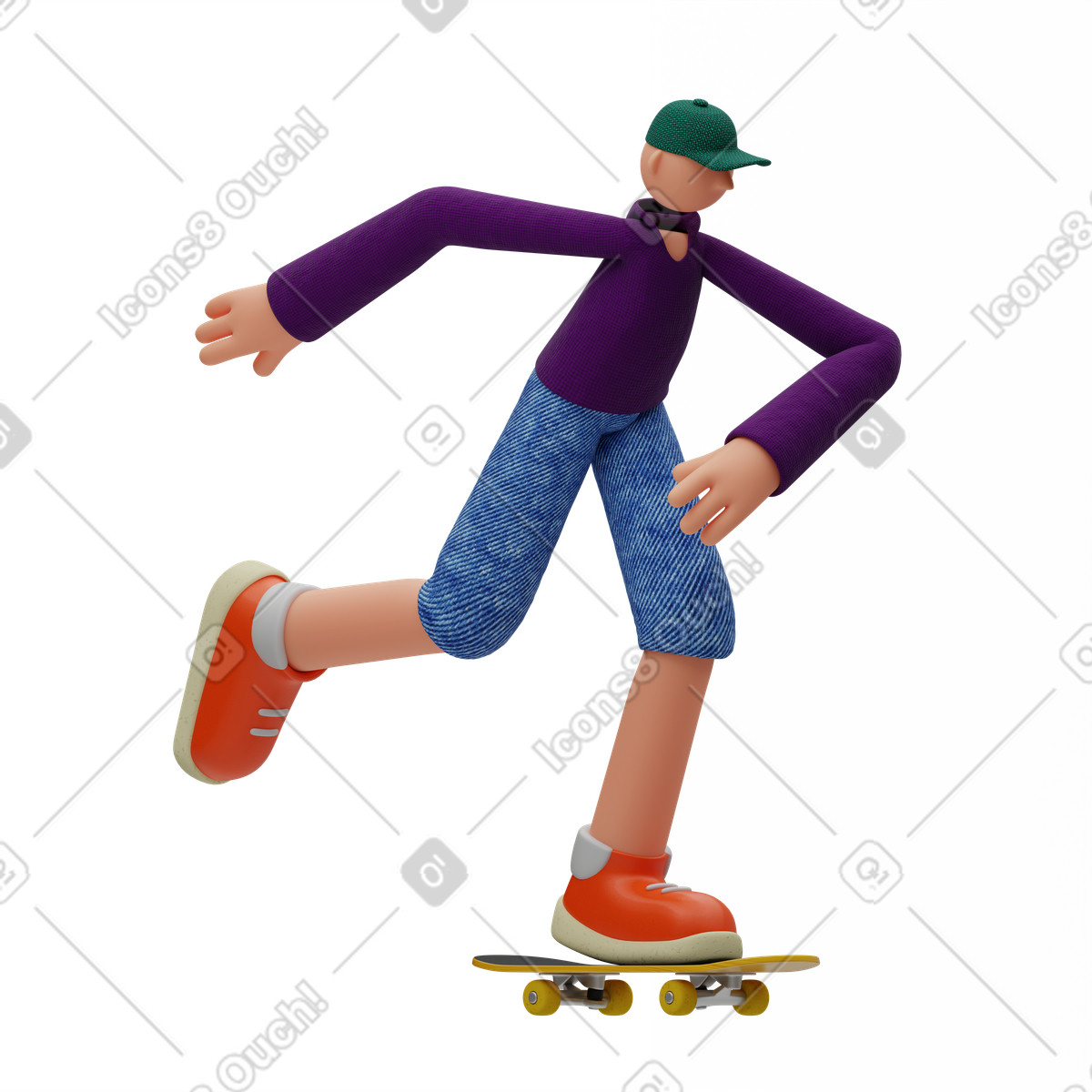 Ilustração de Menino de boné andando de skate em PNG e SVG