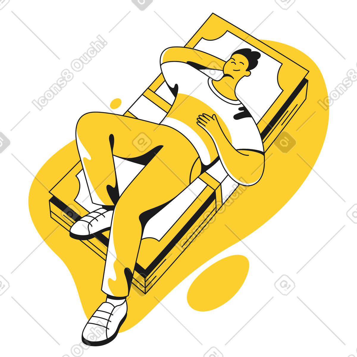 下载 Taxi 风格的 躺在一堆钞票上的人 插画，支持 PNG、SVG 格式