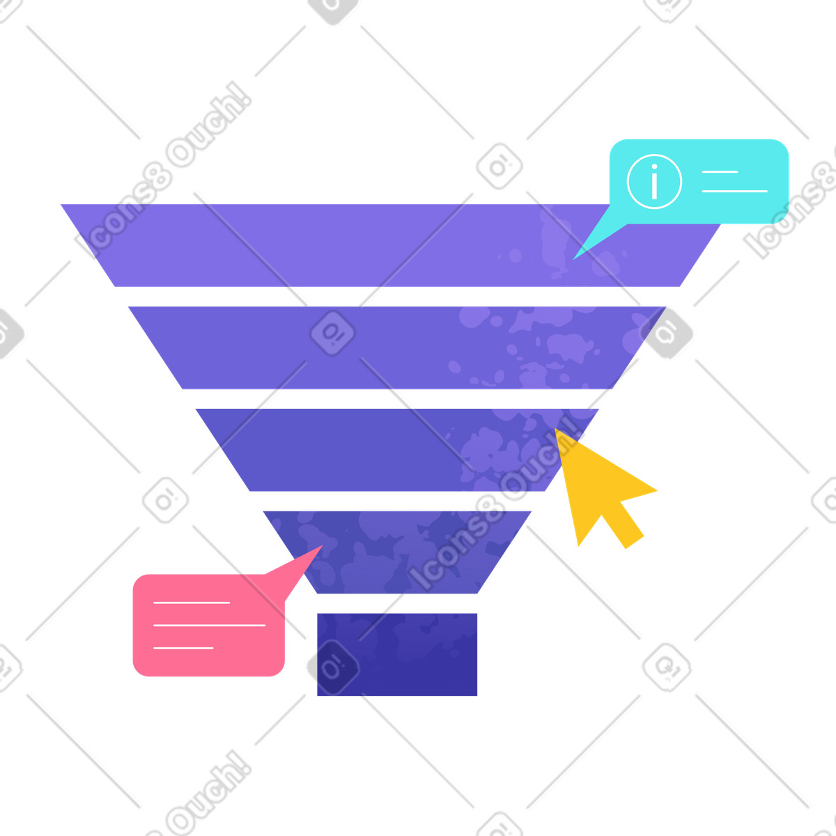 Marketing conversion funnel with info tags, Lead generation and customer journey illustration in PNG, SVG