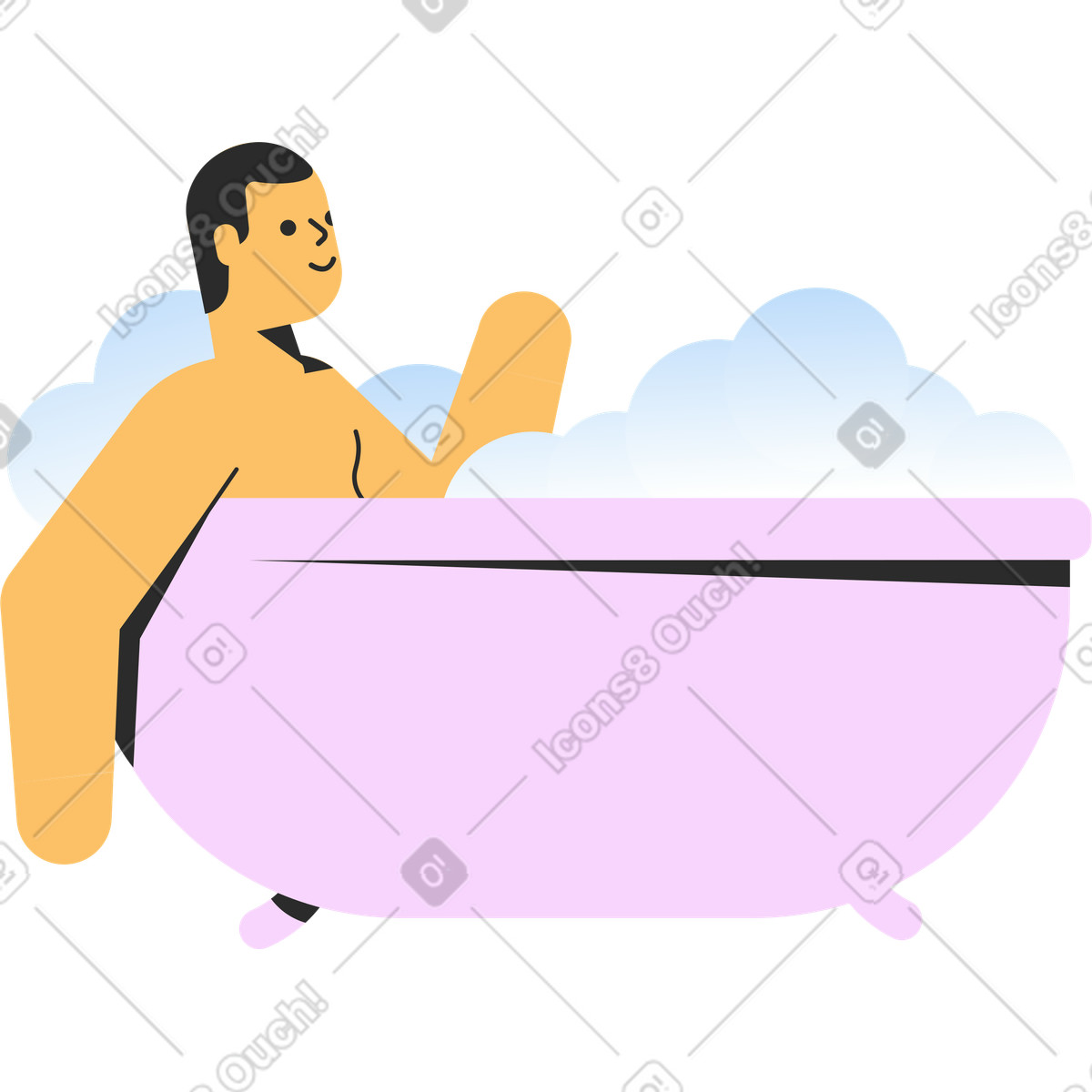 Ilustração de Man lies in bathtub with foam em no estilo Marginalia para baixar em PNG, SVG