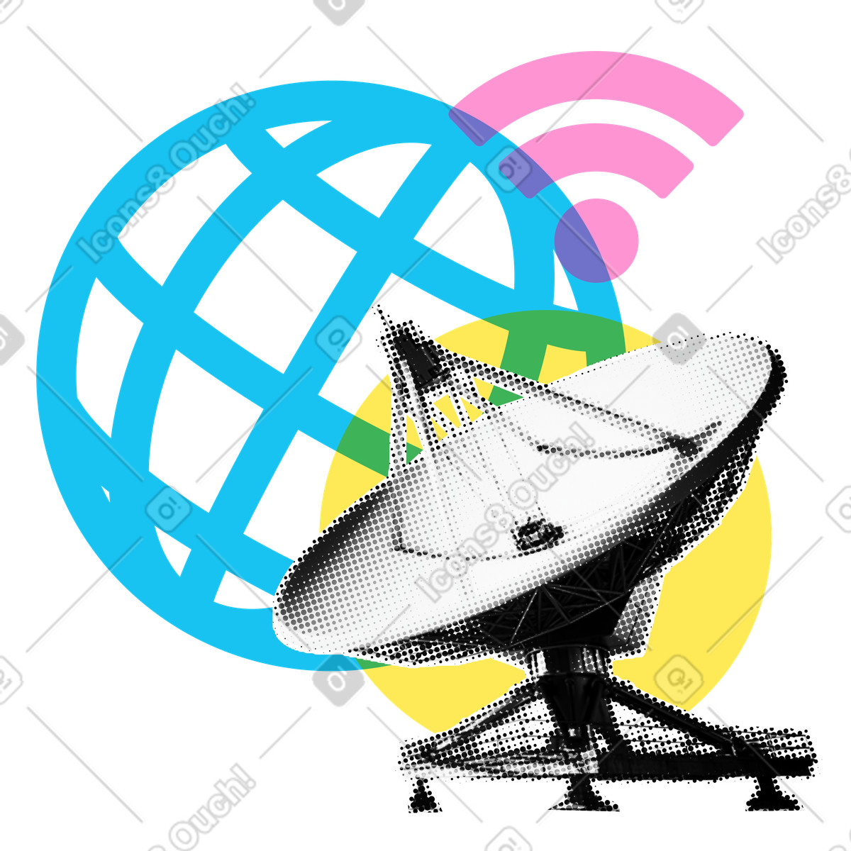 Satellite network architecture with wifi and globe signs illustration in PNG, SVG