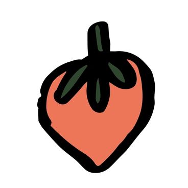 A stylized strawberry with green leaves - Scandi style illustration