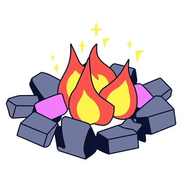 A close-up view of glowing embers in a fireplace. The embers are bright orange and red, with small sparks occasionally flying up. The surrounding ashes are dark and gray, providing contrast to the vibrant colors of the embers. The light from the embers casts a warm glow on nearby surfaces, creating a cozy atmosphere.