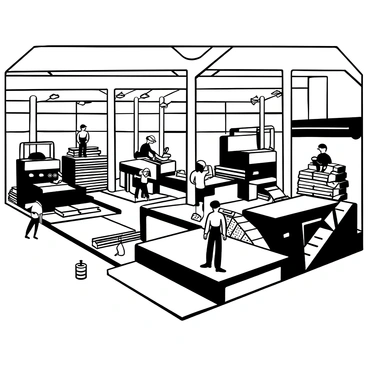 Inside a shingle factory with workers and machines producing shingles