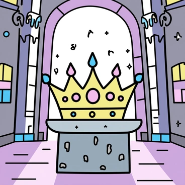 A "glowing magical tiara" rests on a stone pedestal within an "enchanted castle." The tiara features intricate designs, with radiant gemstones embedded in its structure. Surrounding the tiara are "sparkles" that create a shimmering effect in the air. The castle's walls are adorned with ornate carvings, and soft light filters through stained glass windows, casting colorful reflections on the floor. The atmosphere is filled with an air of wonder and mystery, highlighting the beauty of the tiara.
