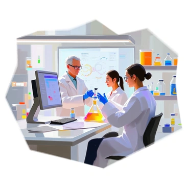 A bioengineering lab filled with advanced equipment and technology, where a diverse group of scientists is working diligently to enhance human abilities. In the foreground, a middle-aged scientist with glasses is analyzing data on a computer screen, while a young female scientist in a lab coat is conducting an experiment with a test tube filled with a glowing liquid. Nearby, a whiteboard is covered in complex diagrams and notes related to genetic modifications. The room is well-lit, and shelves are lined with various biological samples and lab instruments, highlighting the intensity and focus of the research being conducted.