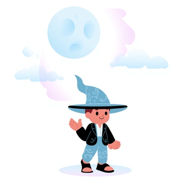 Hanako-kun wearing a magical hat that changes shapes under the moonlight