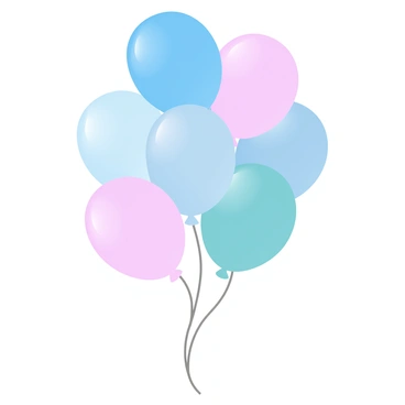 A vibrant bouquet of balloons in various colors is floating gently against a clear blue sky. The balloons are rounded and glossy, creating a joyful and playful scene. They are tied together with a string that is swaying lightly in the breeze. The sky is a bright azure, providing a perfect backdrop to highlight the lively hues of the balloons.