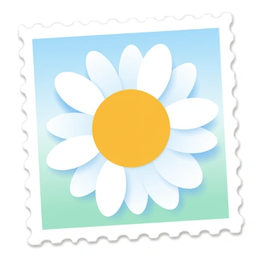 A postage stamp featuring a detailed illustration of an "edelweiss flower" in full bloom. The flower's white petals are tightly clustered around a yellow center, showcasing a delicate texture. The background of the stamp is a soft gradient, transitioning from light blue at the top to a gentle green at the bottom, enhancing the visibility of the flower. The edges of the stamp are perforated, completing the design.