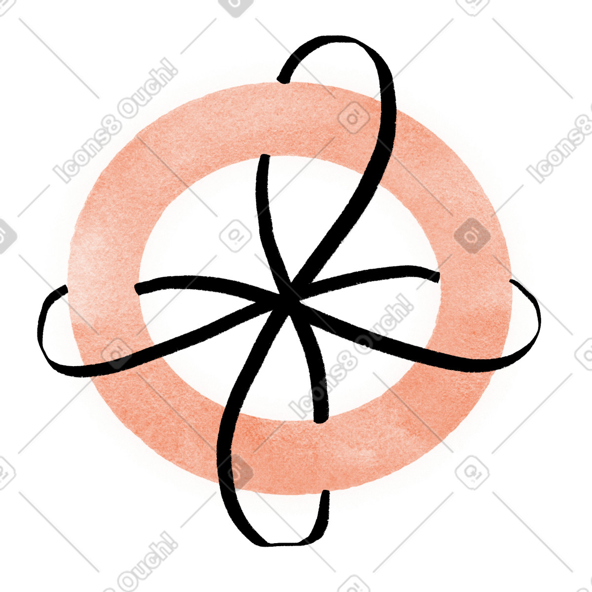 Circular orange shape with twisting lines illustration in Hand-drawn animation style download in PNG, SVG