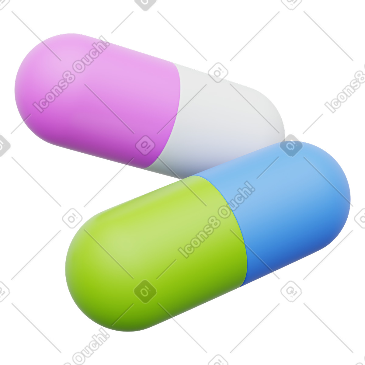 Pharmaceutical capsules for medical treatment dosage and patient health recovery illustrazione in stile 3D Playful scarica in PNG, SVG