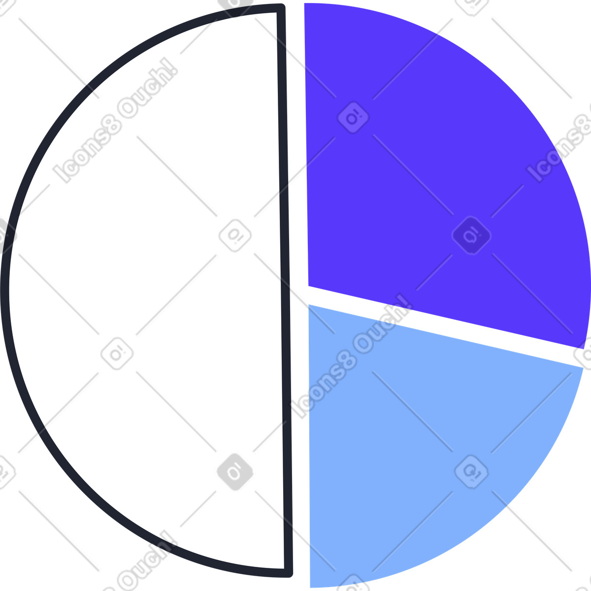 Ilustración Statistics pie chart in blue gradient slices en estilo Pablita a descargar en PNG y SVG