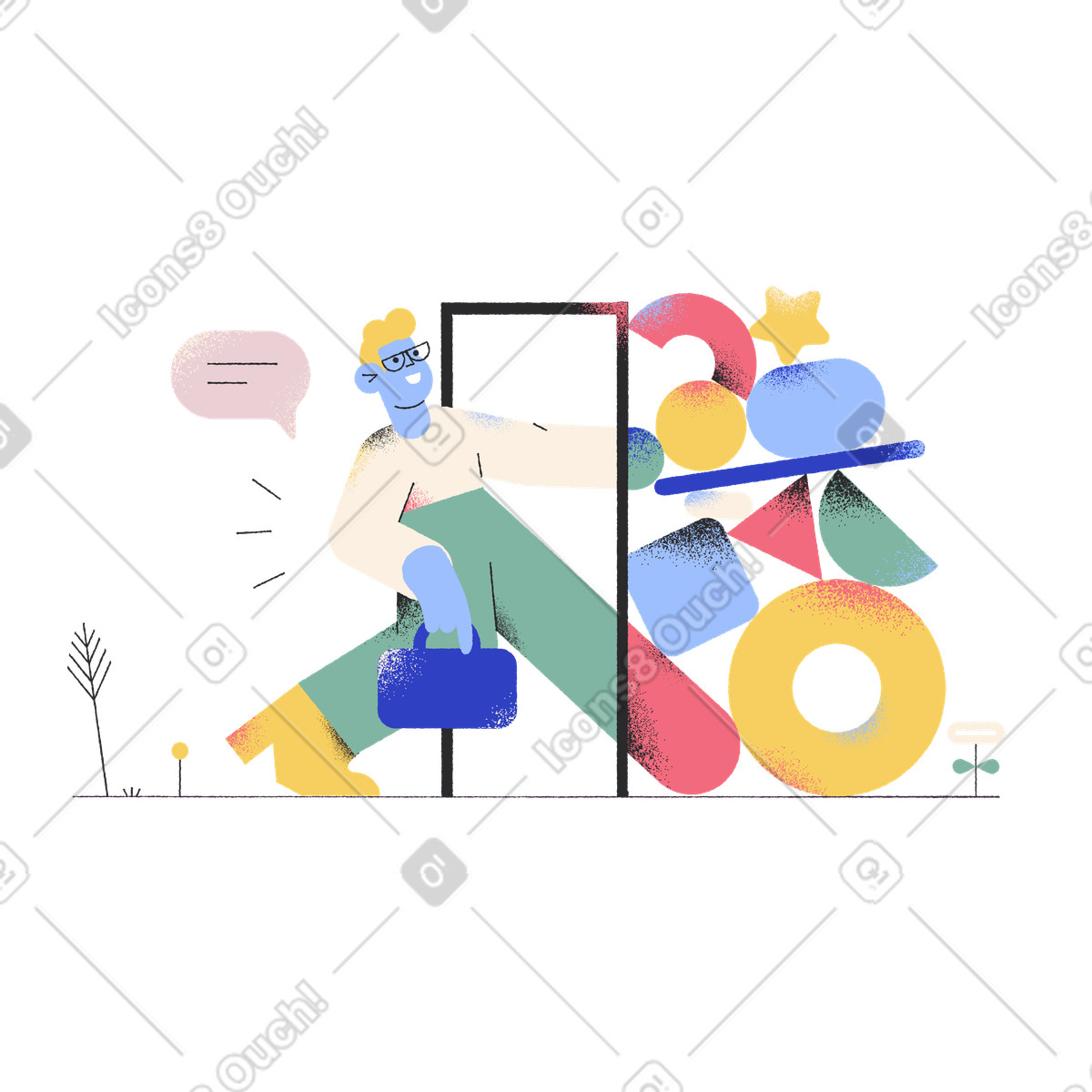 Mann kommt zur anmeldung herein-Illustration im Pablo-Stil als Download in PNG, SVG