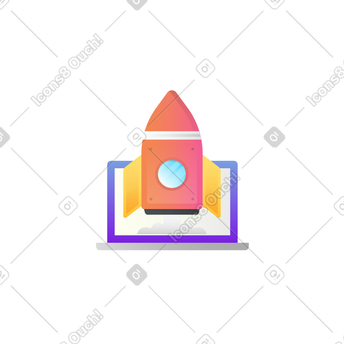 Launching business startup on laptop illustration in Hugo style download in PNG, SVG