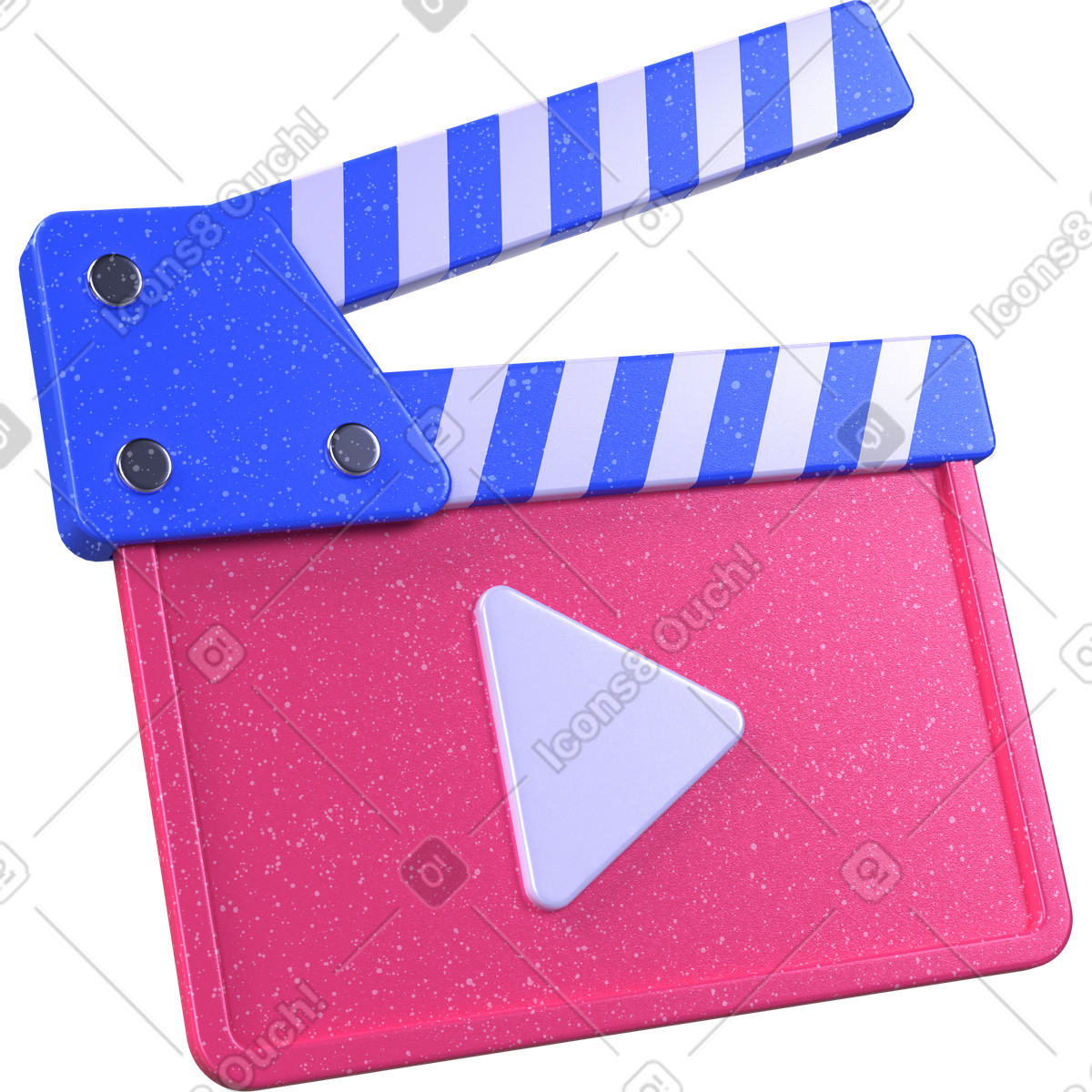 Illustration Icône de production vidéo, clap cinéma, symbole lecture multimédia dans le style 3D Boost à télécharger aux formats PNG, SVG