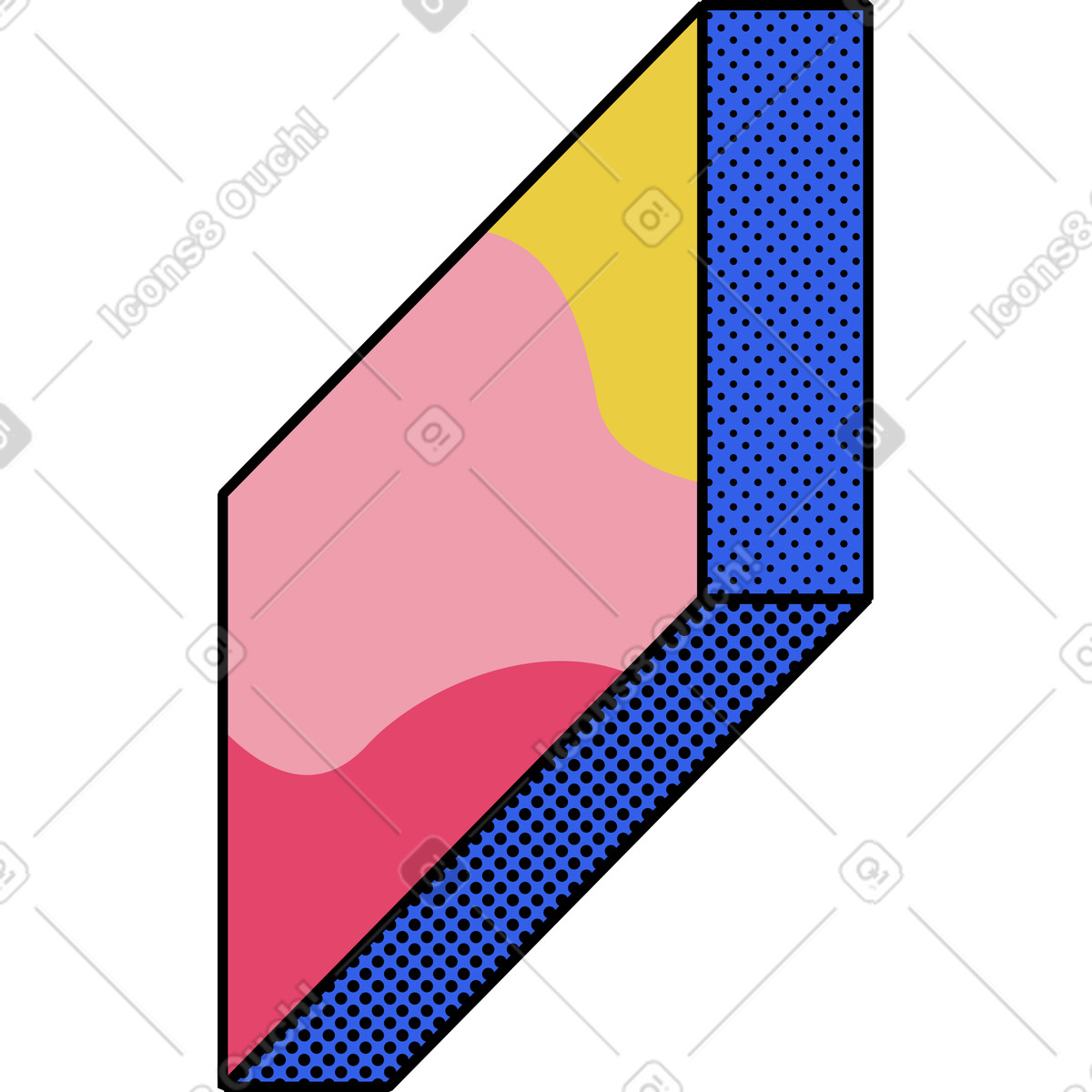 Parallelepiped perspective illustration in Memphis style download in PNG, SVG