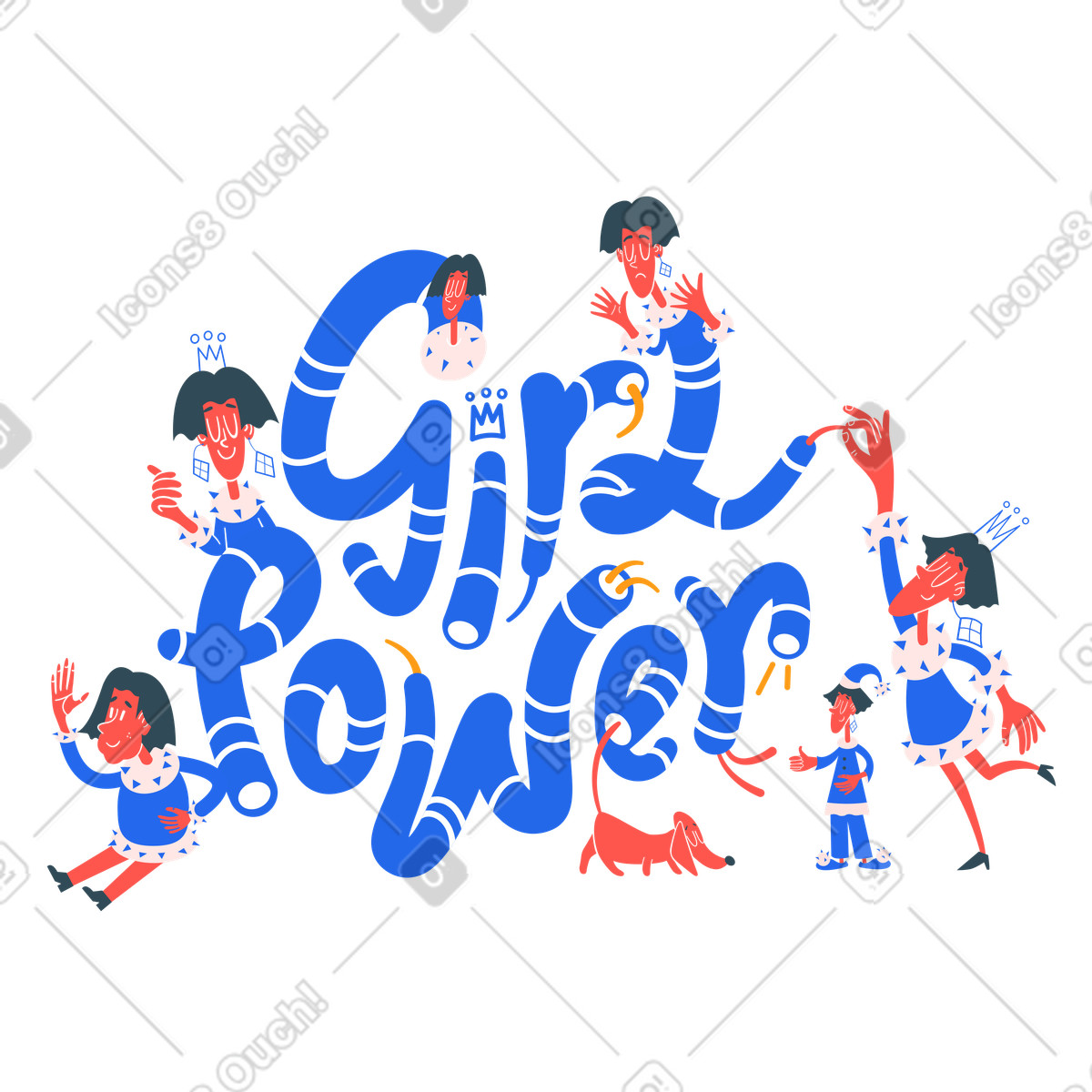 Иллюстрация Женщины разных возрастов на надписи girl power в стиле Kingdom — скачать в форматах PNG, SVG