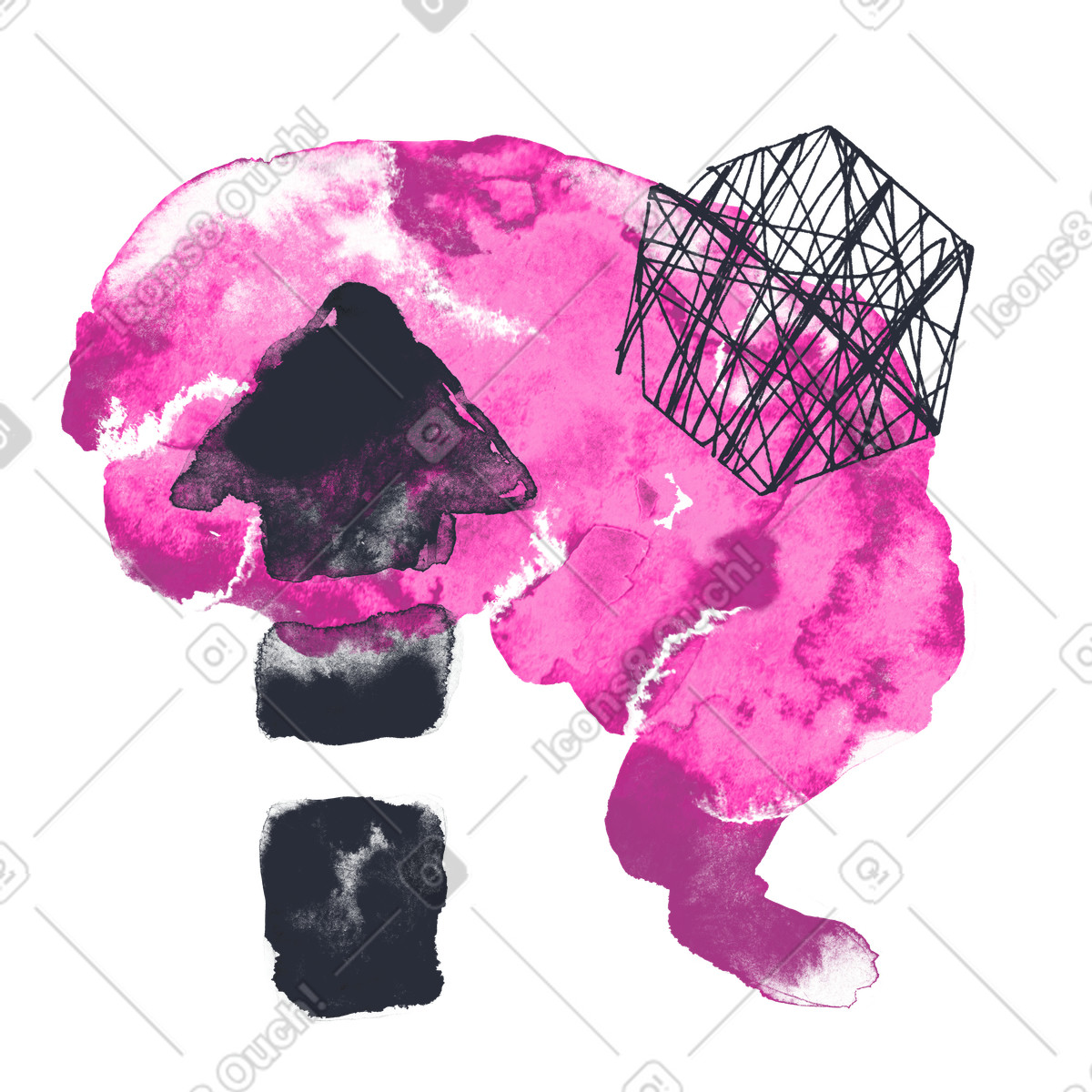 Improve intelligence: brain and arrow up illustration in Inky style download in PNG, SVG