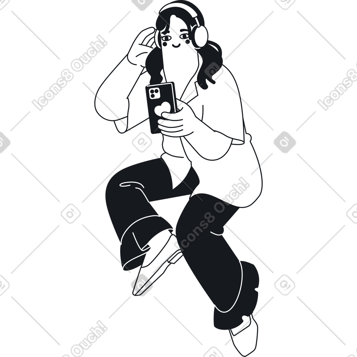 下载 Breeze 风格的 戴着耳机看手机的女人 插画，支持 PNG、SVG 格式