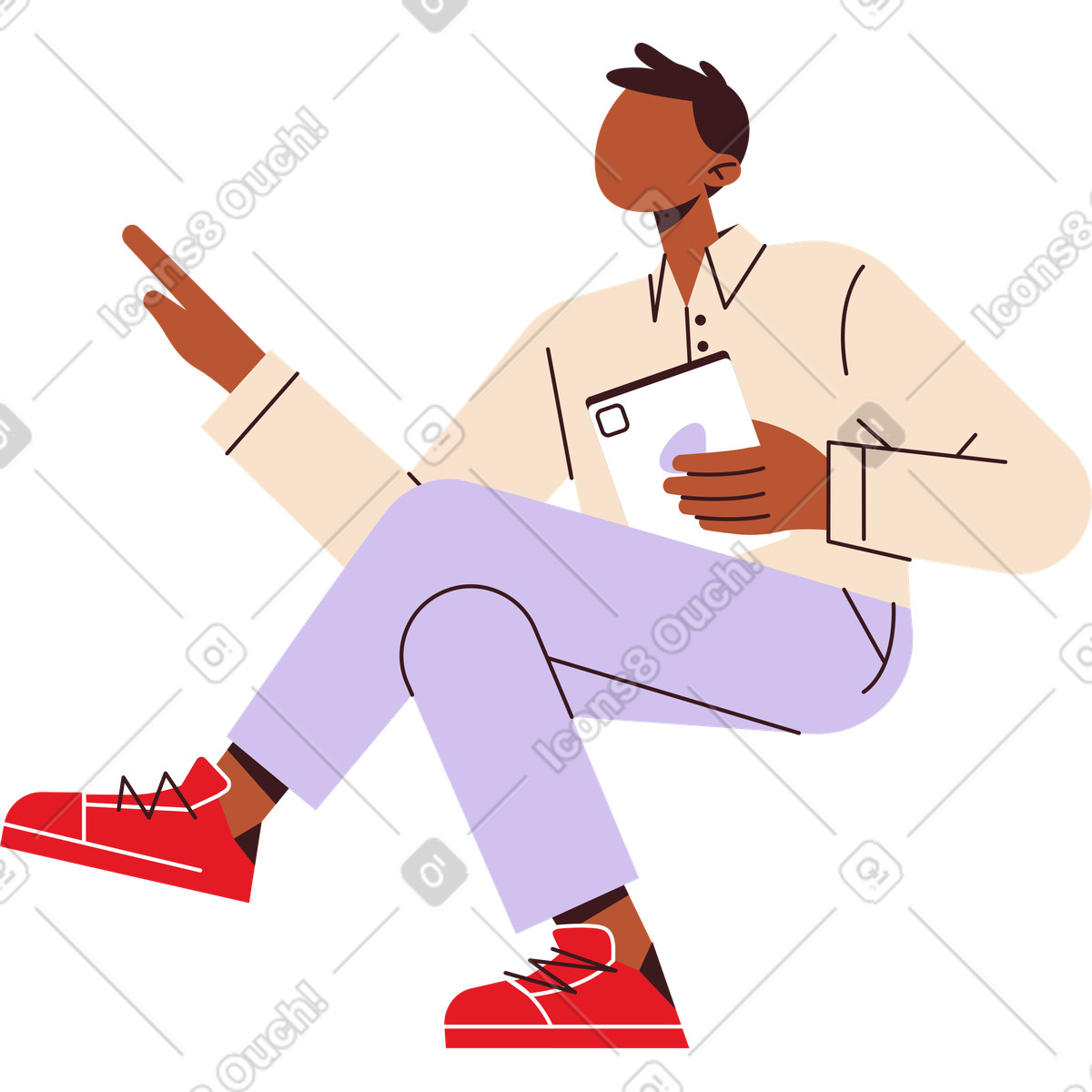 Ilustración Hombre sentado con tablet en estilo Folks a descargar en PNG y SVG