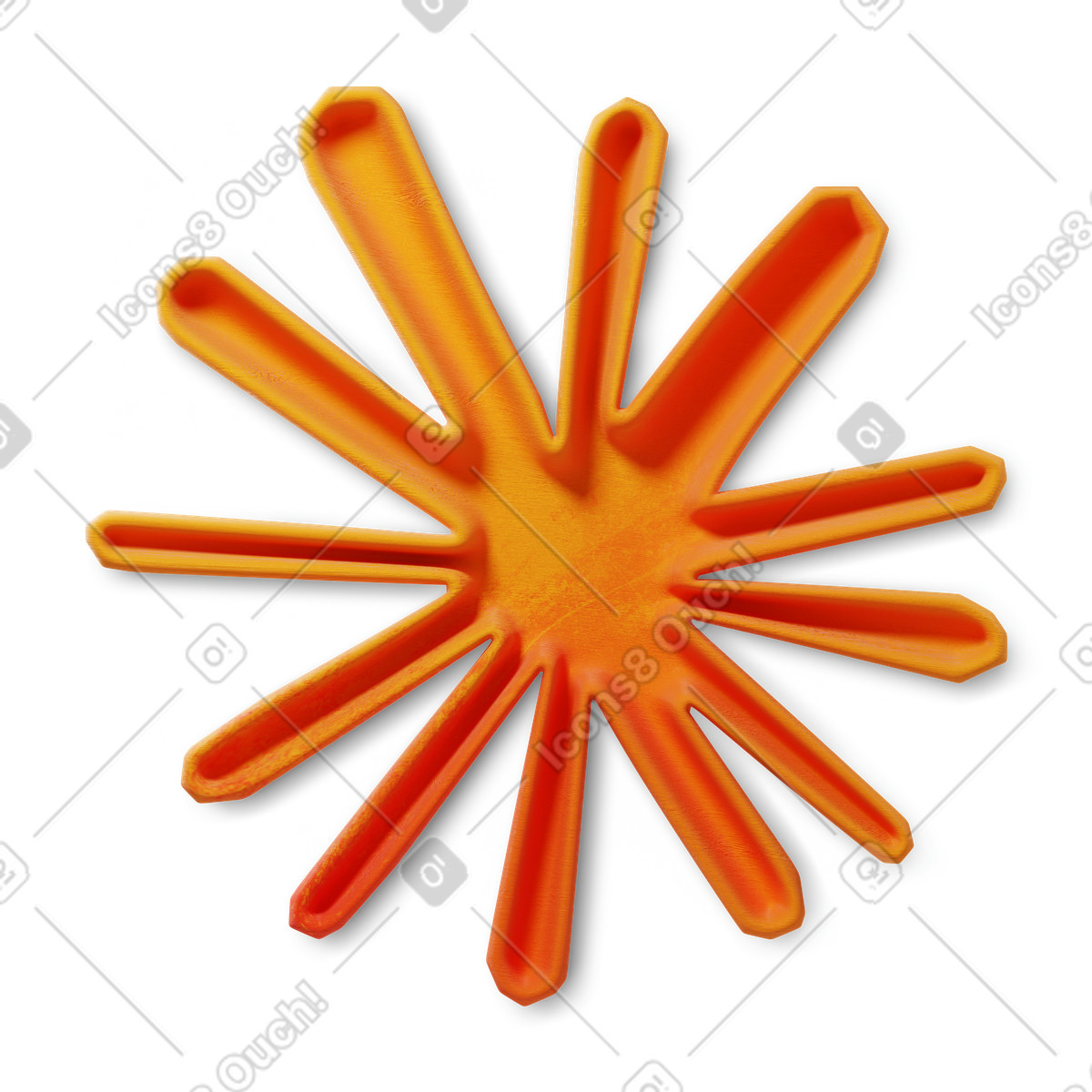 Starburst orange radial shape with long rounded spikes isolated illustrazione in stile 3D Microsoft Fluent illustration scarica in PNG, SVG