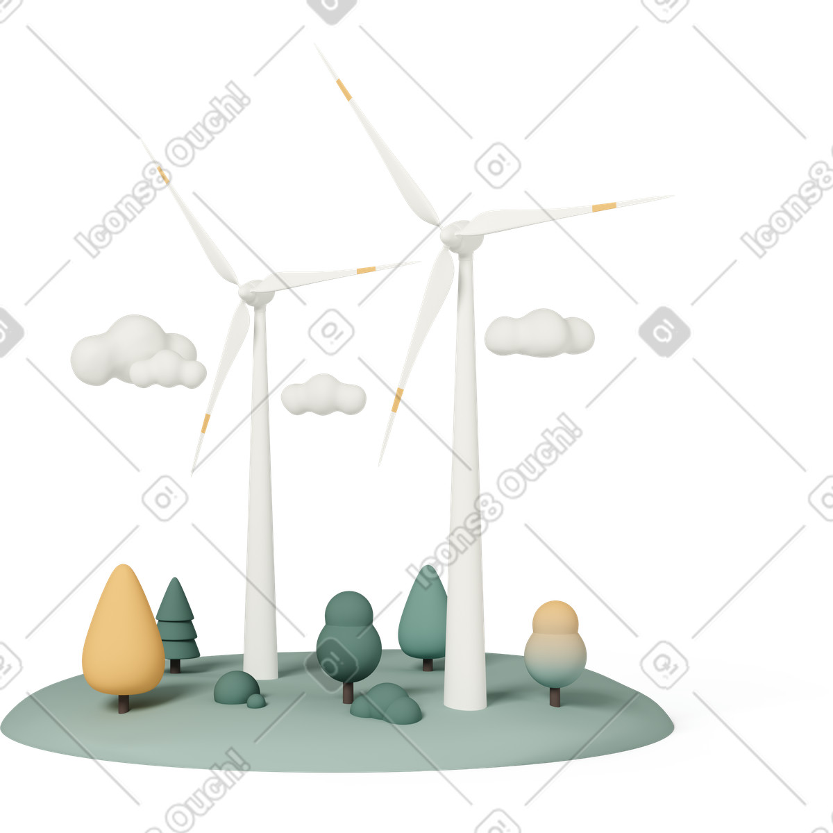 Wind turbines in the field illustration in 3D Casual life style download in PNG, SVG