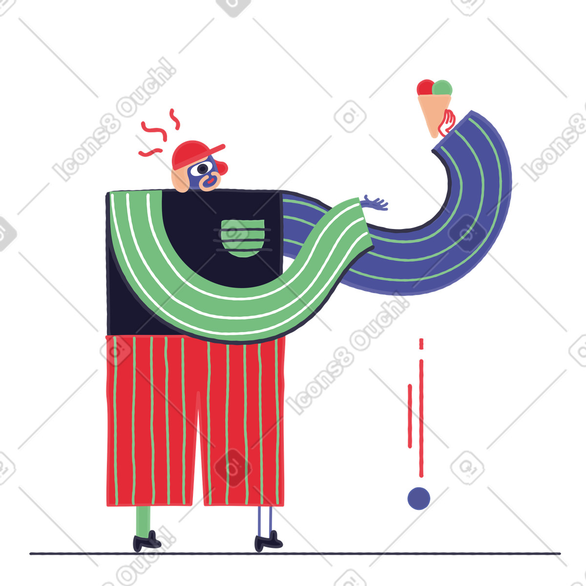 下载 Stripy 风格的 冰淇淋掉落的男人 插画，支持 PNG、SVG 格式