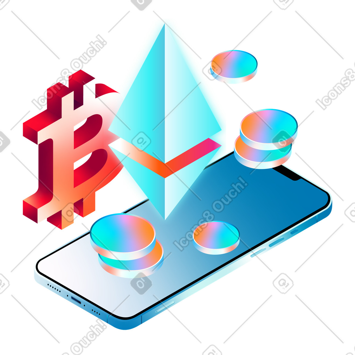 Bitcoin app for online banking illustration in PNG, SVG
