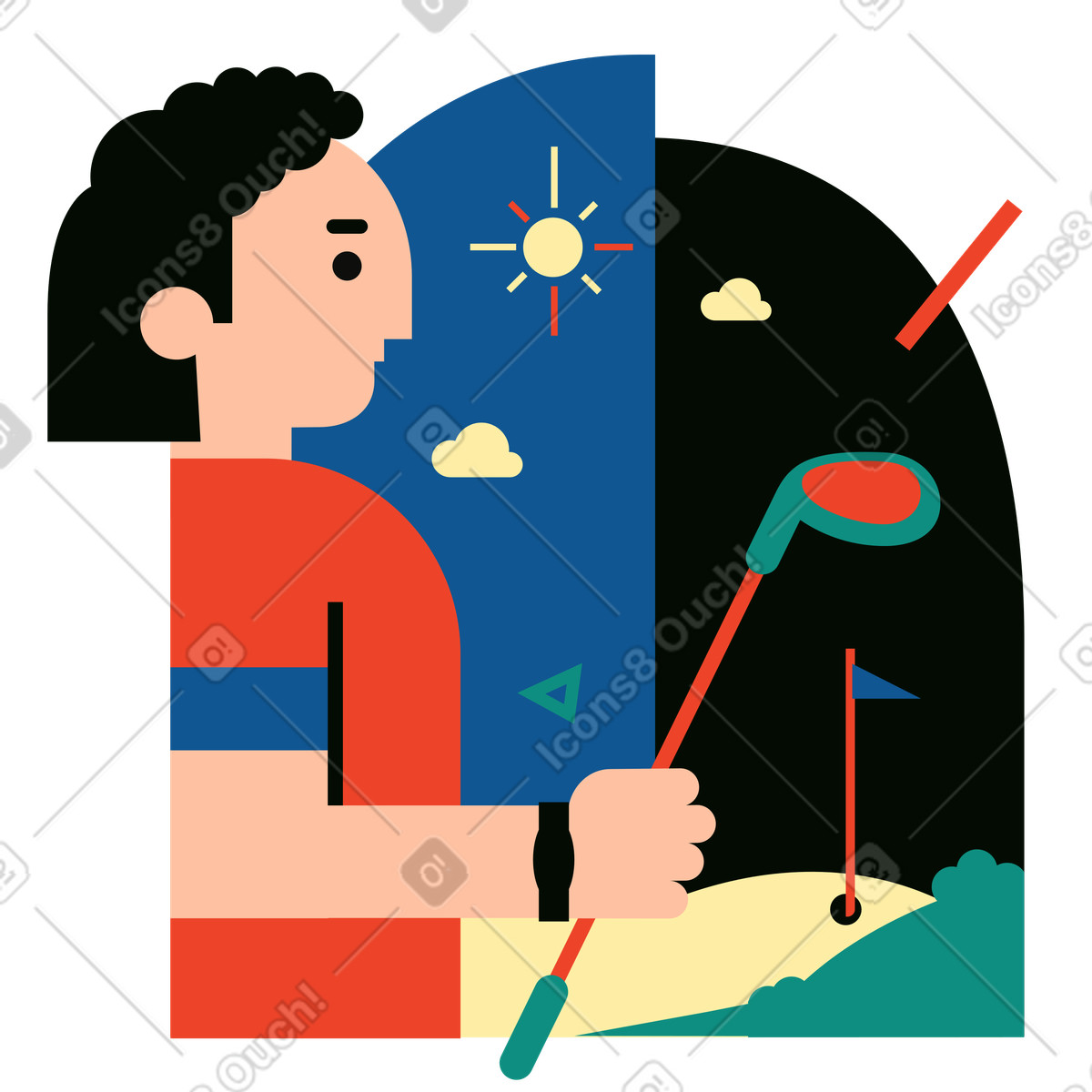 Ilustración Hombre jugando al golf en un día soleado estilo Polar a descargar PNG y SVG