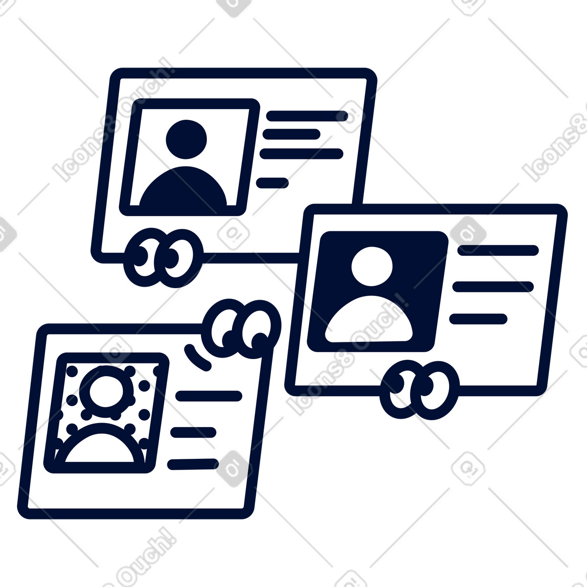 Blink スタイルの Id card badges with profile photos and contact detail lines のイラストをPNG、SVG形式でダウンロード