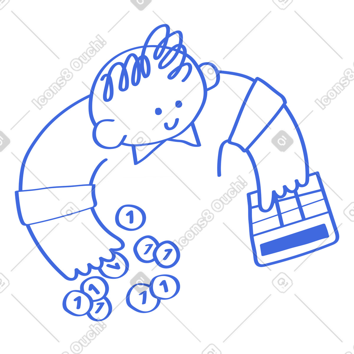 Ballpoint Pen 스타일의 Calculator budgeting character counting coins and tracking personal expenses 일러스트레이션 PNG, SVG 다운로드
